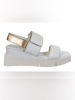 Naked Feet White Platform Wedge Sandals with Gold Metallic Strap: Size 8.5